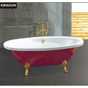 K-8741 Solid White Acrylic Surface Free Standing Bath Tub Corner Clawfoot Bathtub With Red Color