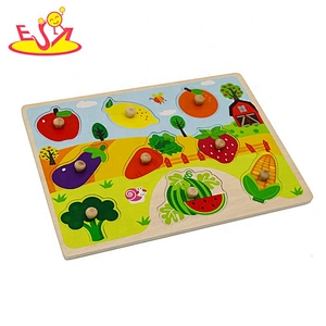 2019 New design baby preschool wooden fruit puzzle game with pegs W14M154