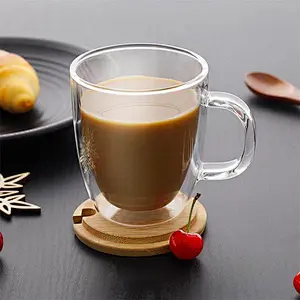 Guangzhou Factory High Quality Coffee Cup with Lid Double Wall Glass Water Bottle Anti-Heat Glass Cup