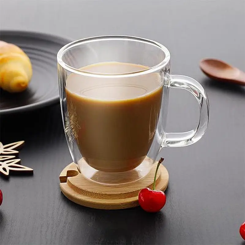 Guangzhou Factory High Quality Coffee Cup with Lid Double Wall Glass Water Bottle Anti-Heat Glass Cup