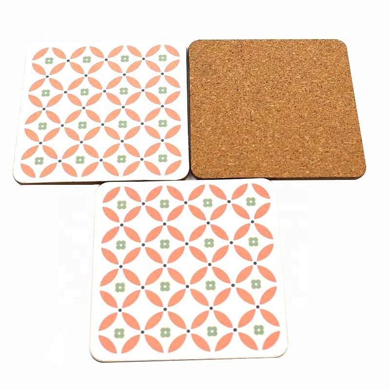 Promotional printing cork backed drink coasters MDF wooden craft coasters