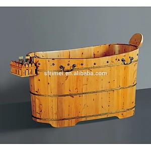 Soaking Deep Portable Teak Solid Round Wooden Spa Bathtub