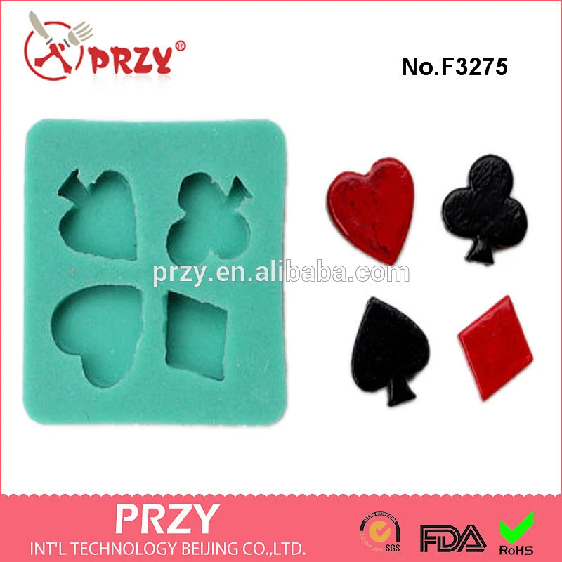 F3275 Playing cards mold, Heart Diamond Spade Club mold Sugarcraft Cake Decorating Fondant fimo mould