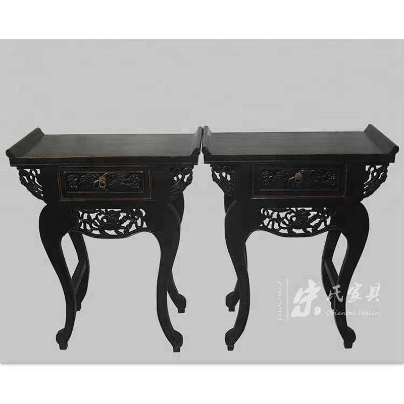Chinese Antique Vintage Pinewood Shanxi Carved Mini Table
