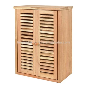 Nordic strip solid oiled walnut wood wall storage cupboard with 2 doors