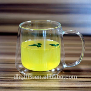 2018 full stock double wall 450ML borosilicate glass transparent coffee mug