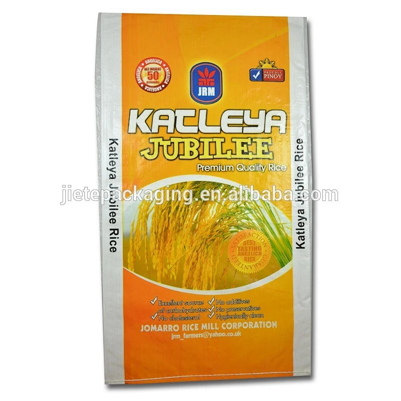 laminated polypropylene pp material and hot stamping surface handling woven rice bag 50kg