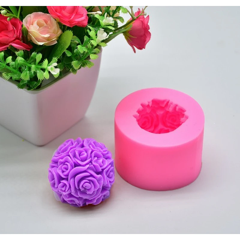 DIY Baking Stereo 3D Rose Ball Fondant Cake Chocolate Handmade Soap Silicone Mould