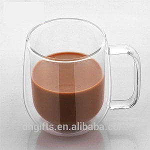 Hot selling promotional gifts 250ML double wall  glass coffee mugs with handle