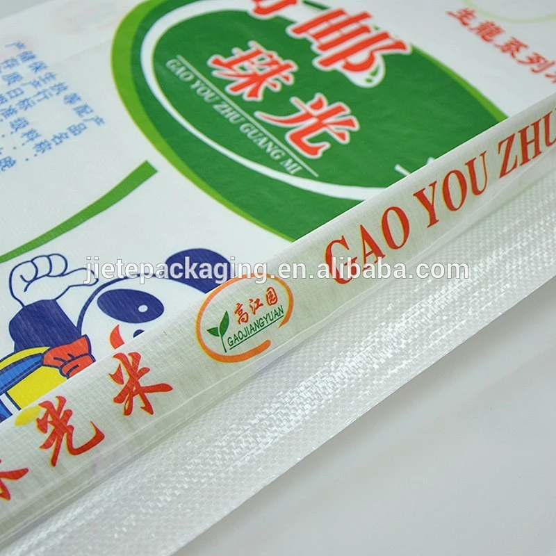 Recyclable pp woven bag with printing and lamination for packing rice, flour, corn, grain 25kg