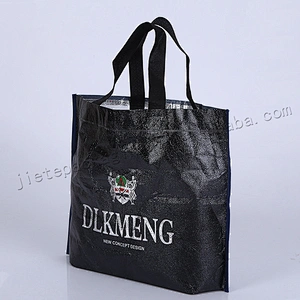 Shining gold colored stande up plastic non woven shopping bag for market
