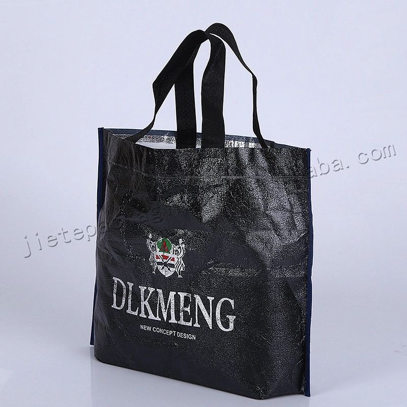 Shining gold colored stande up plastic non woven shopping bag for market