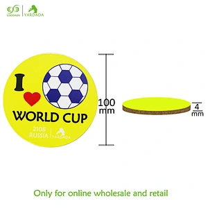 Colorful round World Cup high quality non slip MDF cork coasters set