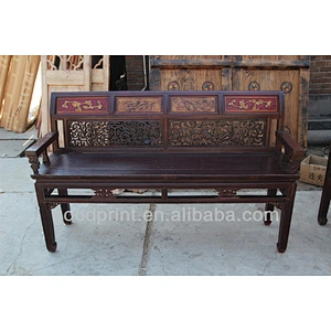Solid Wood Antique Vintage Hand Carved Entryway Bench