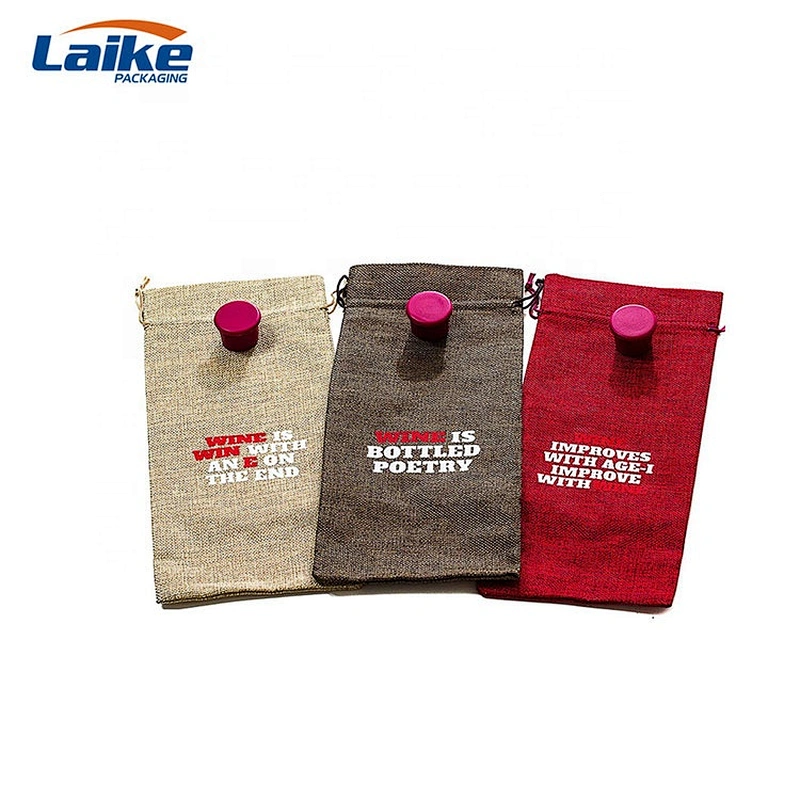 Christmas Wholesale Customized 6 Bottle Recycled Jute Drawstring Wine  Tote Protector Bags with Your Logo