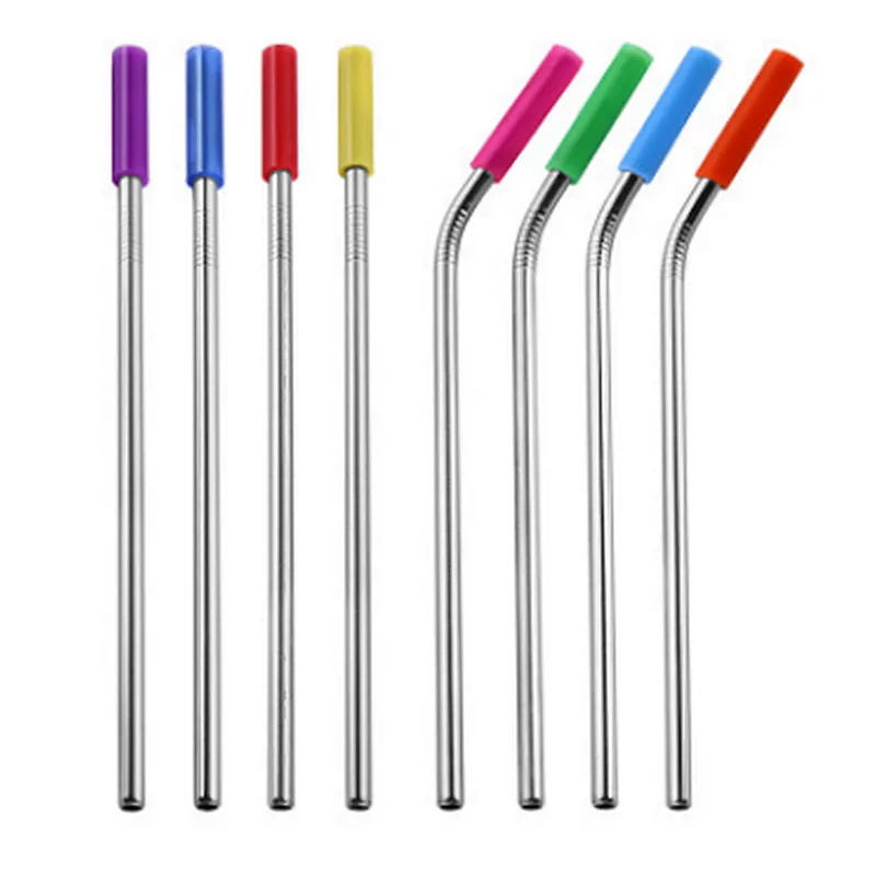 Stainless Steel Reusable colorful Drinking Straws Stainless Steel Set with Silicone Case