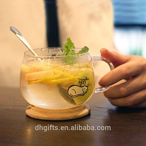 High Quality Glass Reusable Coffee Cup with Lid and Stainless Steel Spoon