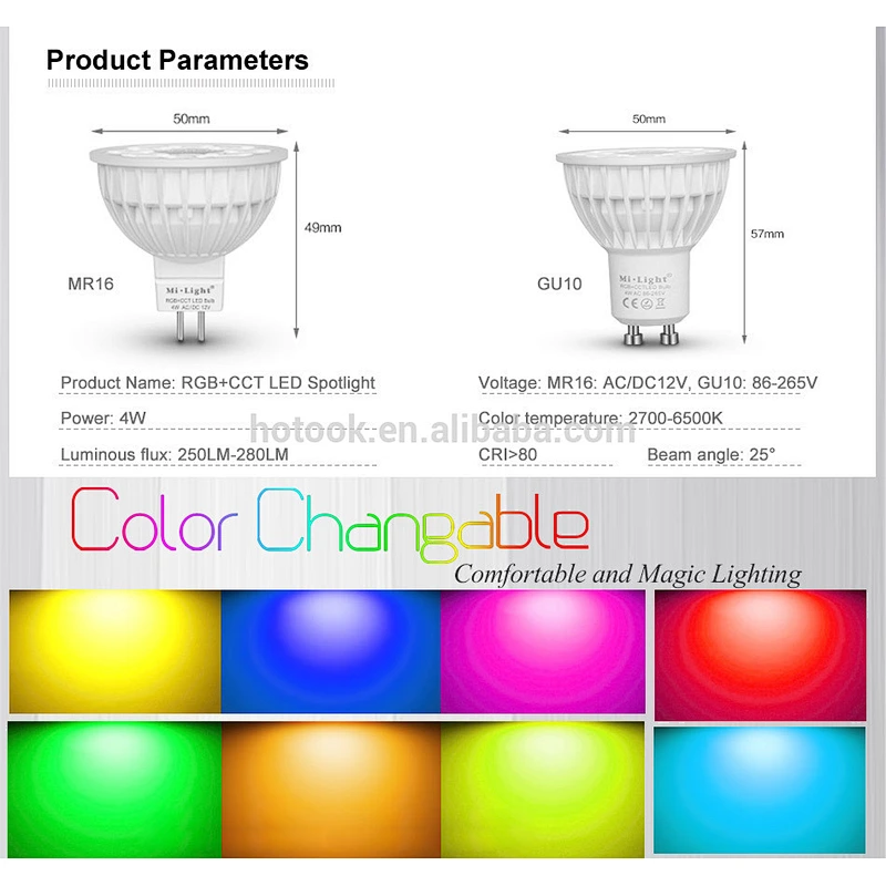 2.4G 4W GU10 RGB+CCT Color Changing Dimmable LED Spotlight