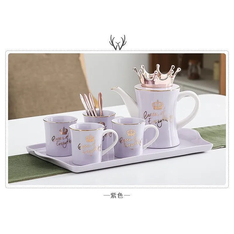 European Style Tea Cup Home Use Porcelain Cold Water Kettle Cup Set 2019 Promotional Ceramic Tea Set