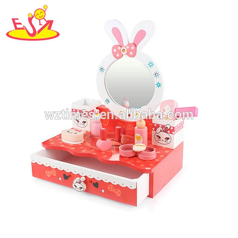 Wholesale beautiful dressing table design cartoon wooden dresser toy for baby W10D164