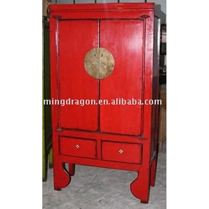 chinese antique red wooden two door two drawer wedding cabinet