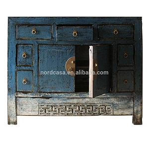 Blue lacquered Living Room Side Cabinet Chinese Painted Corner Cabinets 16050707