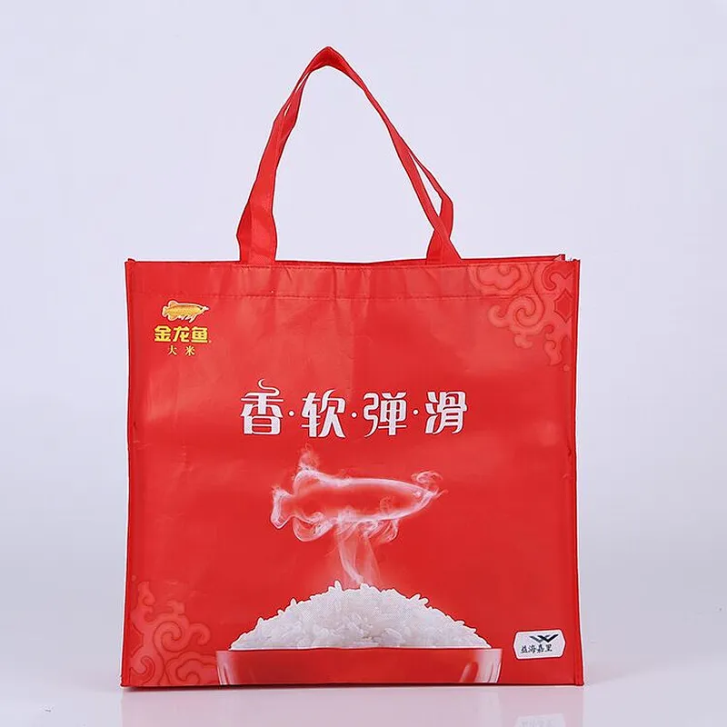 Wholesale red non-woven bag can stand for rice packaging