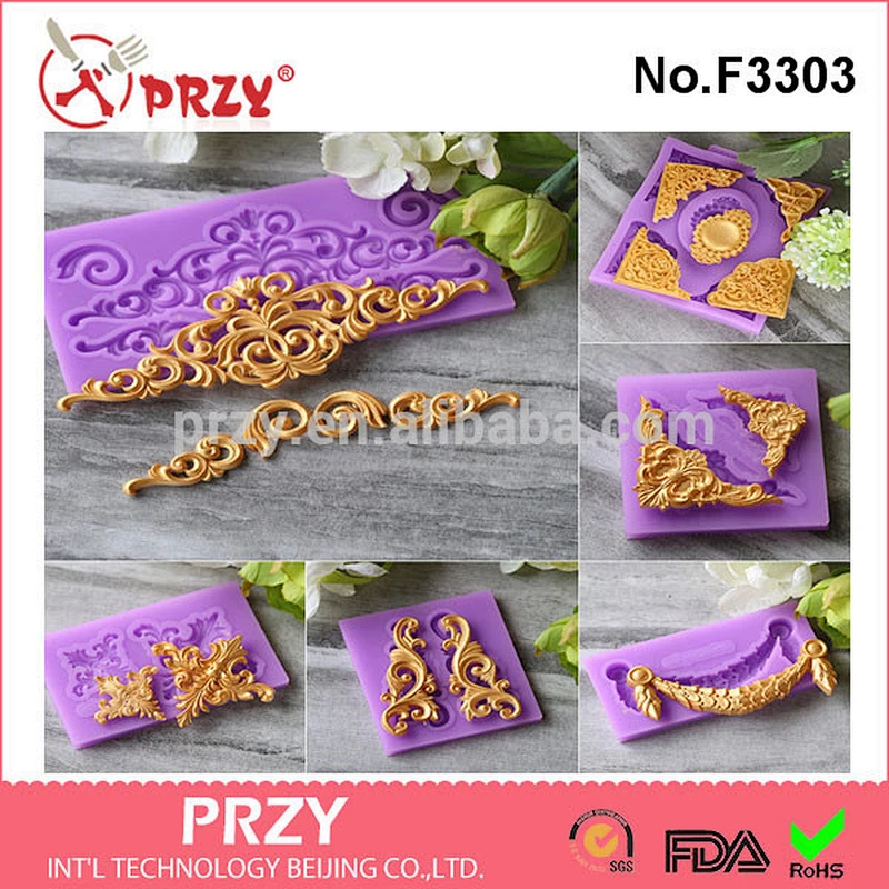 Inverted sugar embossed mold complete set of European decorative embossed head surrounded by food grade silicone mold
