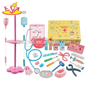 Wholesale newest medical equipment toy 25 pcs wooden kids doctor toy with IV drip stand W10D159B