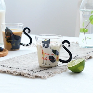 Guangzhou manufacture cute cat high borosilicate glass milk tumbler for children