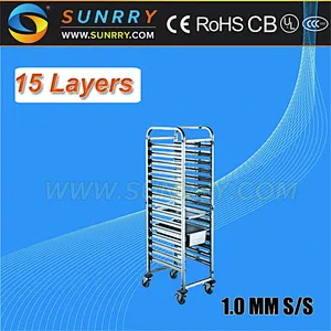 Good Quality Stainless Steel Food Tray Trolley and Hot Food Cooling Rack 15 Layers Bead Display Rack (SY-TR1521 SUNRRY)