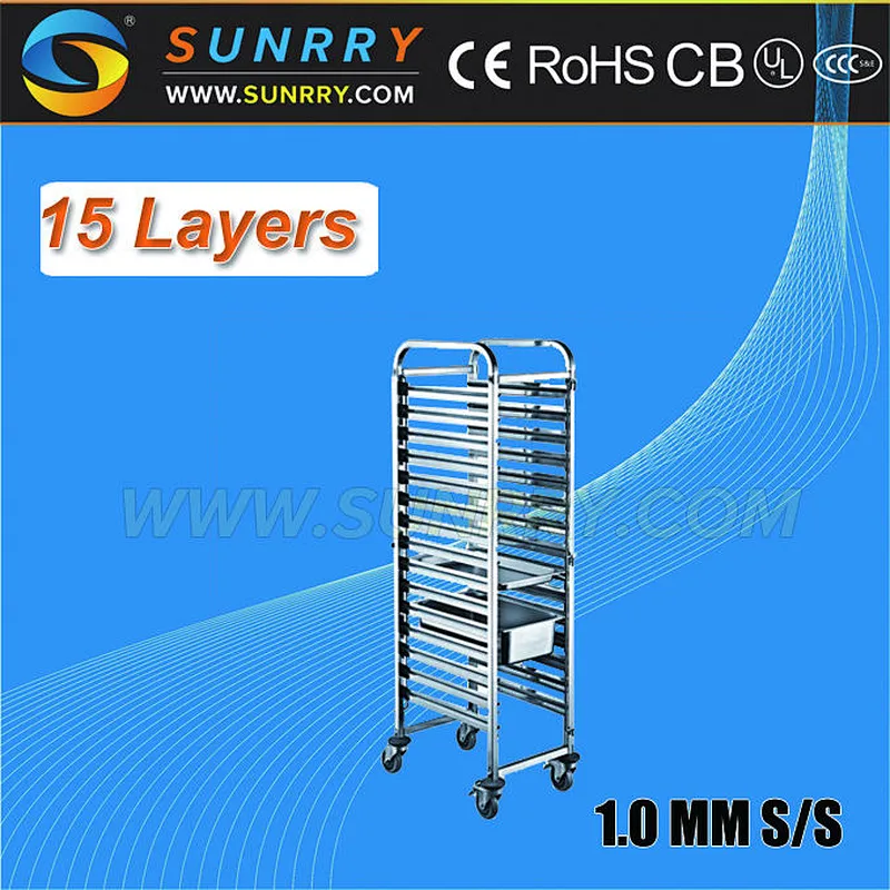 Good Quality Stainless Steel Food Tray Trolley and Hot Food Cooling Rack 15 Layers Bead Display Rack (SY-TR1521 SUNRRY)