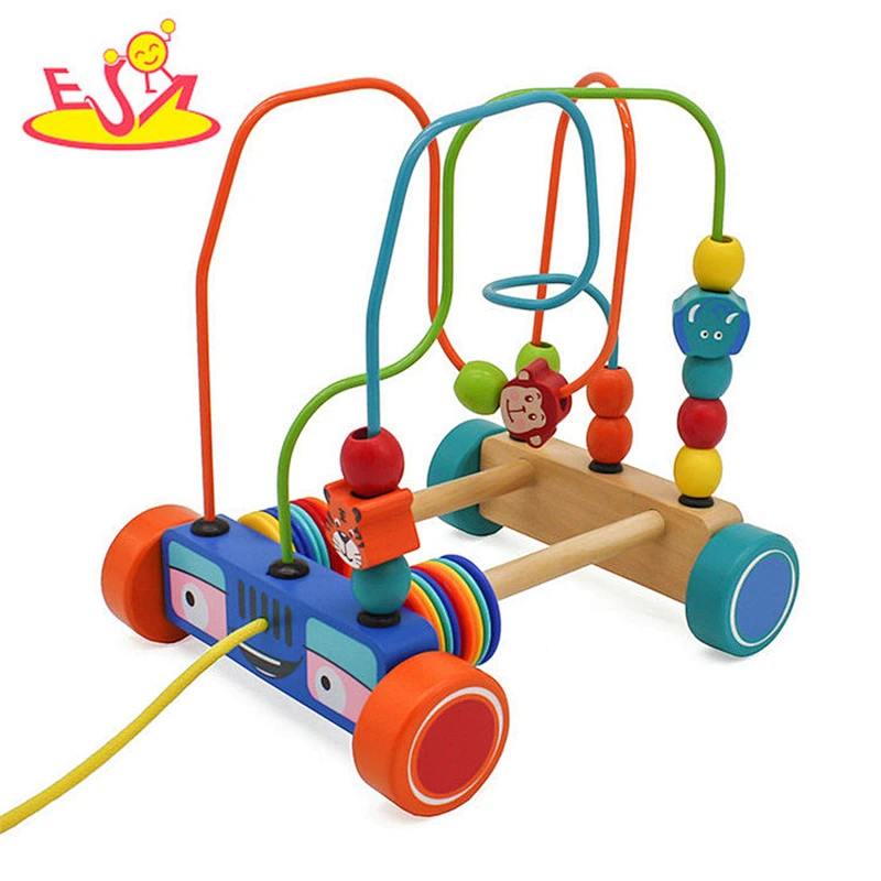New arrival baby educational wooden pull along toys for 1 year old W05C098