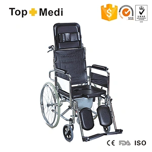 Topmedi Rehabilitation Equipment Reclining Folding Commode Wheelchair for disabled