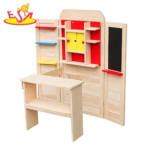 2018 New arrival 2 in 1 wooden puppet stage & shop stall toy for children W10A078