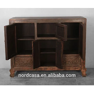 Chinese Antique style sideboard cabinet distressed finish solid recycle wood furniture