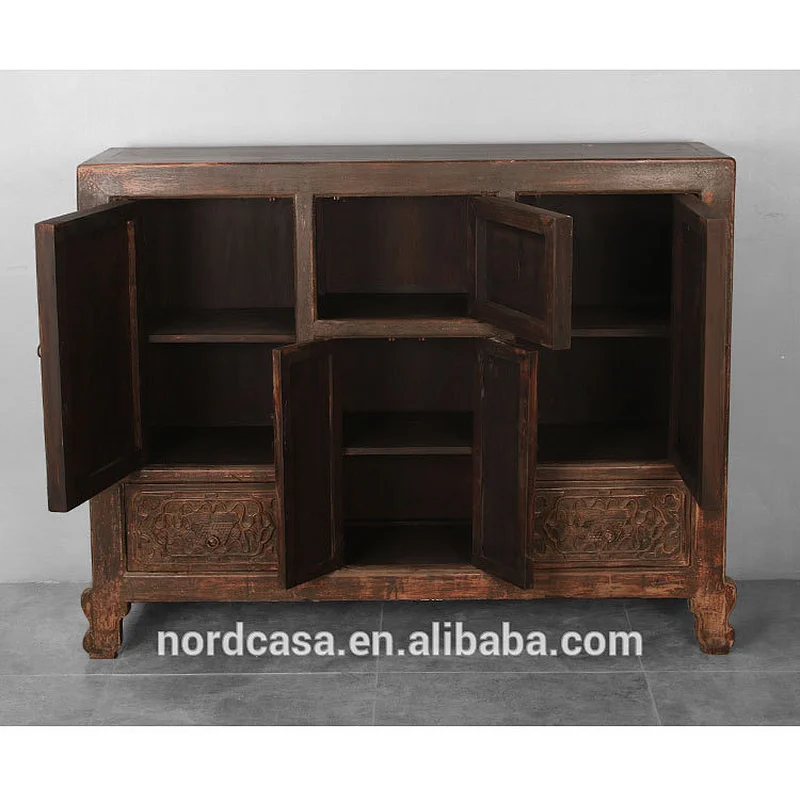 Chinese Antique style sideboard cabinet distressed finish solid recycle wood furniture