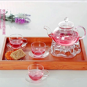 Clear transparent glass teapot sets 6pcs for flower tea