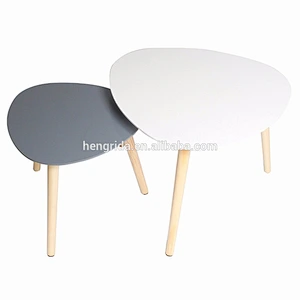 solid oak wood functional coffee table 2 set with White and grey MDF top