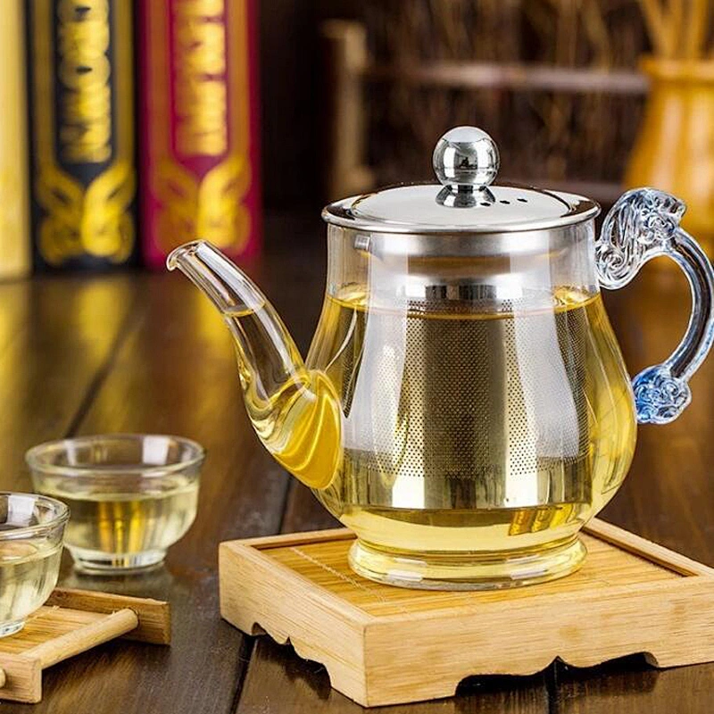 In Stock Restaurant Tea Pots High Quality Glass Infusion Tea Pots With Unique Handle Design