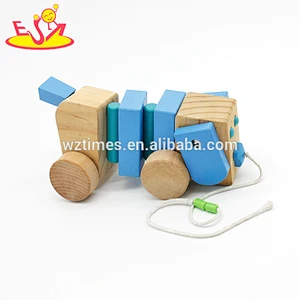 wholesale top quality kids cute wooden animal pull along toy for gift W05B032-Z