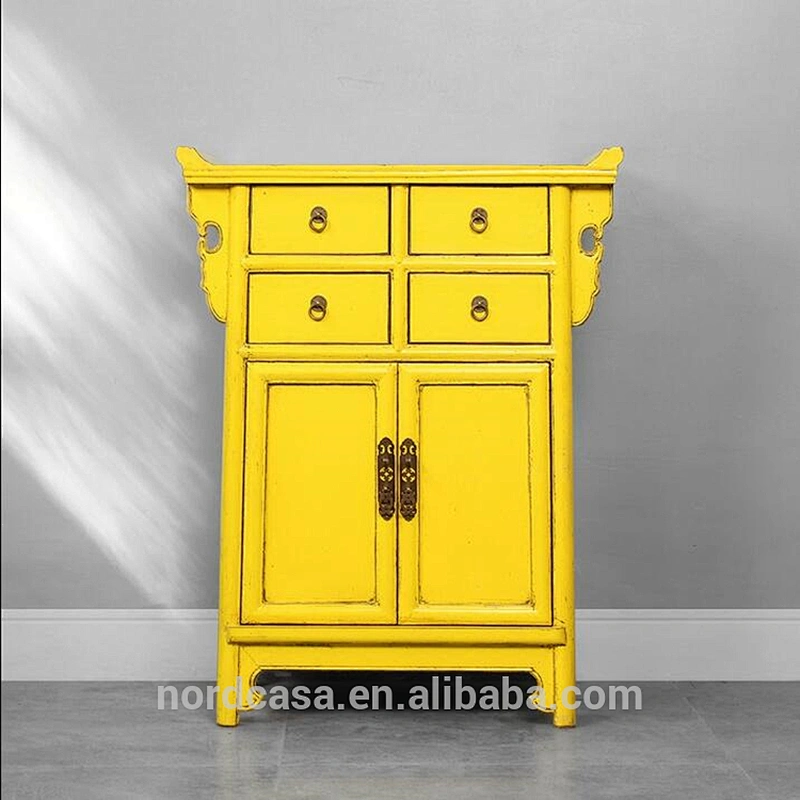 four drawer two door antique style chinese side table