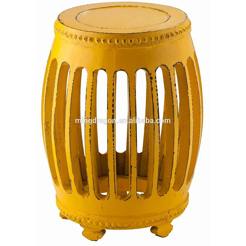 Chinese antique solid wood colorful drum round stool