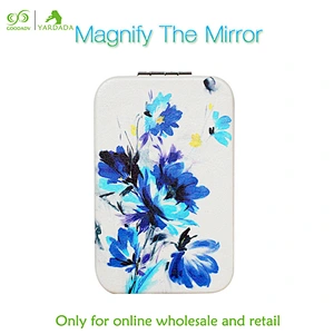 Bright blue PU leather high quality double sided mirror, 2X magnifying glass, fashion gift advertising promotion in stock.