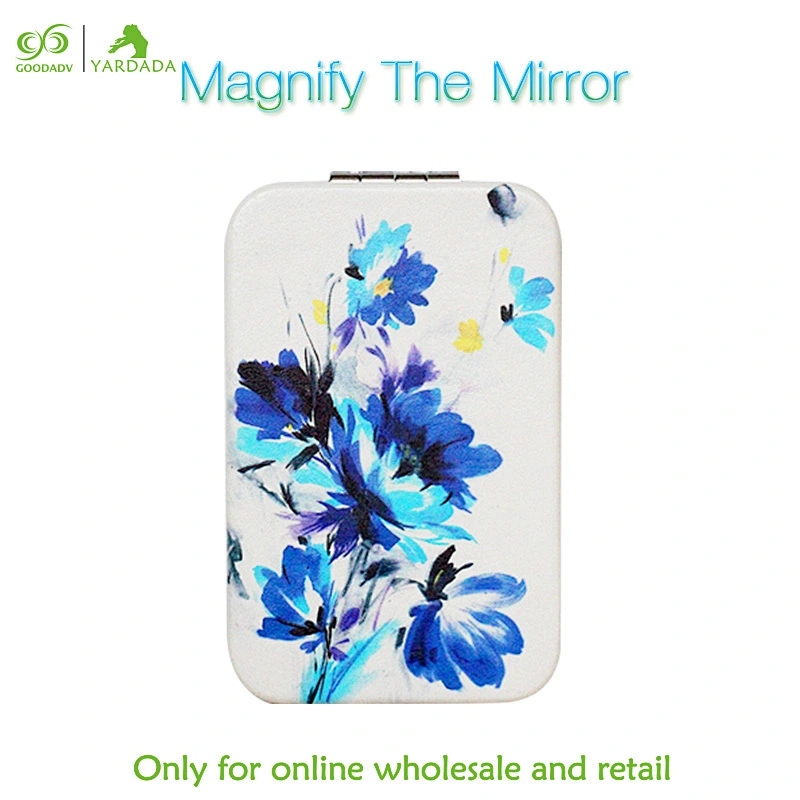 Bright blue PU leather high quality double sided mirror, 2X magnifying glass, fashion gift advertising promotion in stock.
