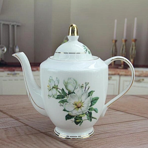 New arrived unbreakable bone china royal ceramic teapot coffee set tea set with gold handle