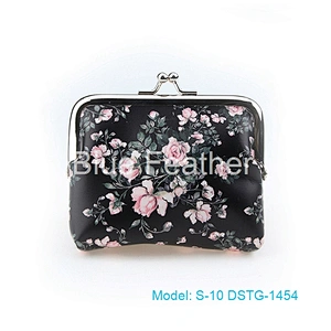 Bird Flower Printing PU Leather Clip Case Coin Bag Clutch Bag