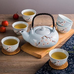 Handmade Ceramic Tea Set Popular Home Used Porcelain Tea Pot Cup Set Customized Logo Door Gifts