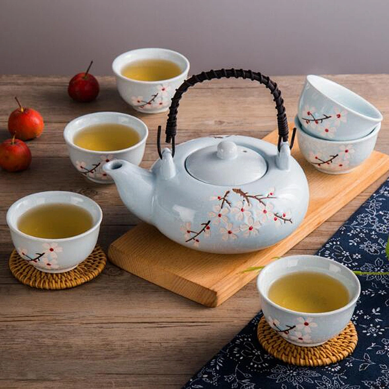 Handmade Ceramic Tea Set Popular Home Used Porcelain Tea Pot Cup Set Customized Logo Door Gifts