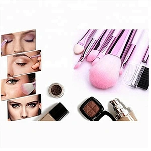 Custom Logo Wood Handle Synthetic Hair Pink 8pcs Cosmetic Comb Makeup Brush Set With Leather Bag